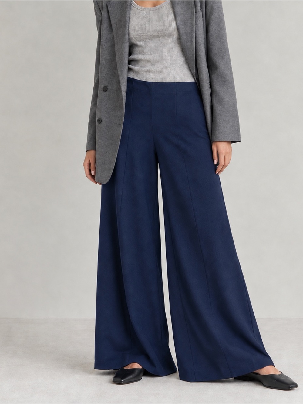 Ripley Rader Navy Ponte Knit Wide Leg Pants 3M Capsule Chic Fall NWOT  Athleisur
